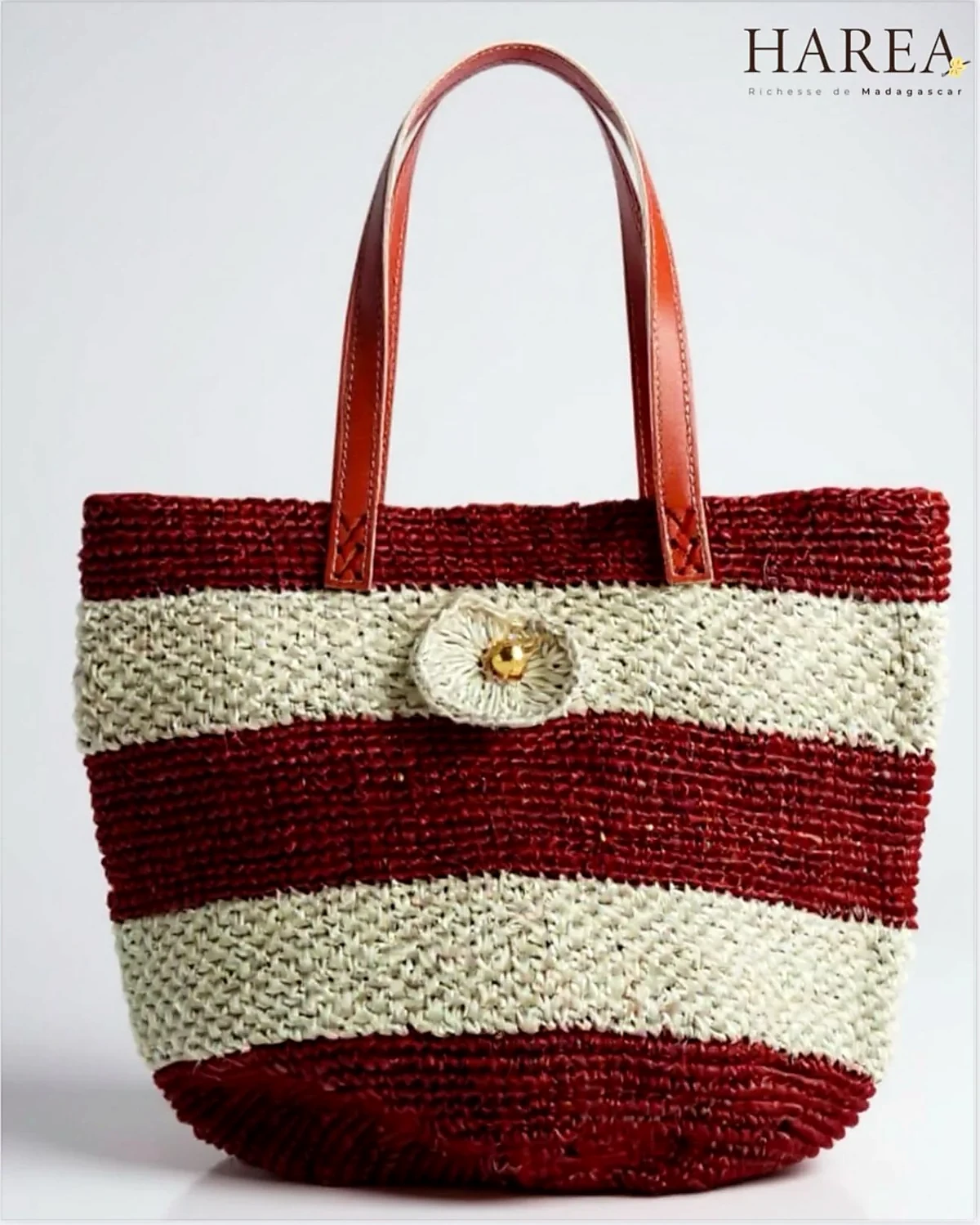 Sac HAREA rayé en raphia avec détail floral