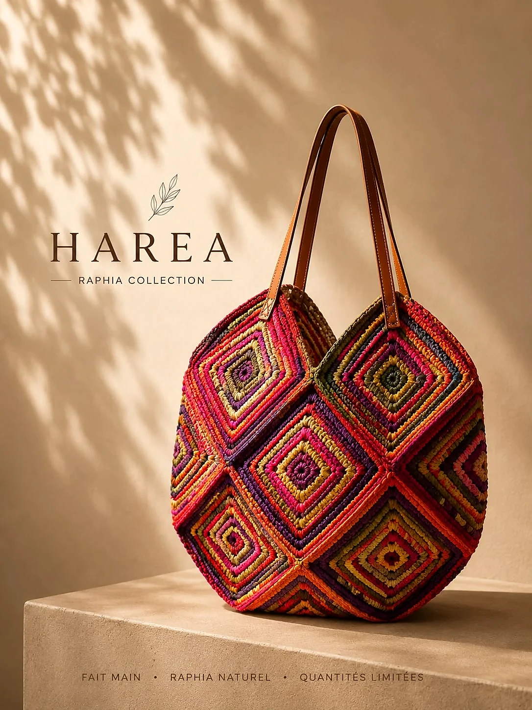 Sac HAREA en raphia aux motifs rouges et noirs